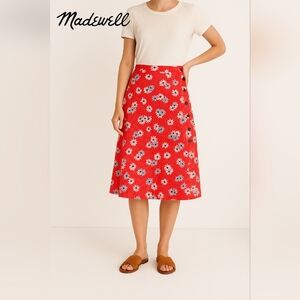 Madewell Women's Floral Button A-Line Skirt  Red Daisies Size 2